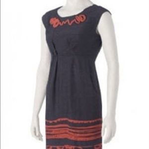 Jodi Arnold Silk Linen Embroidered Print Dress